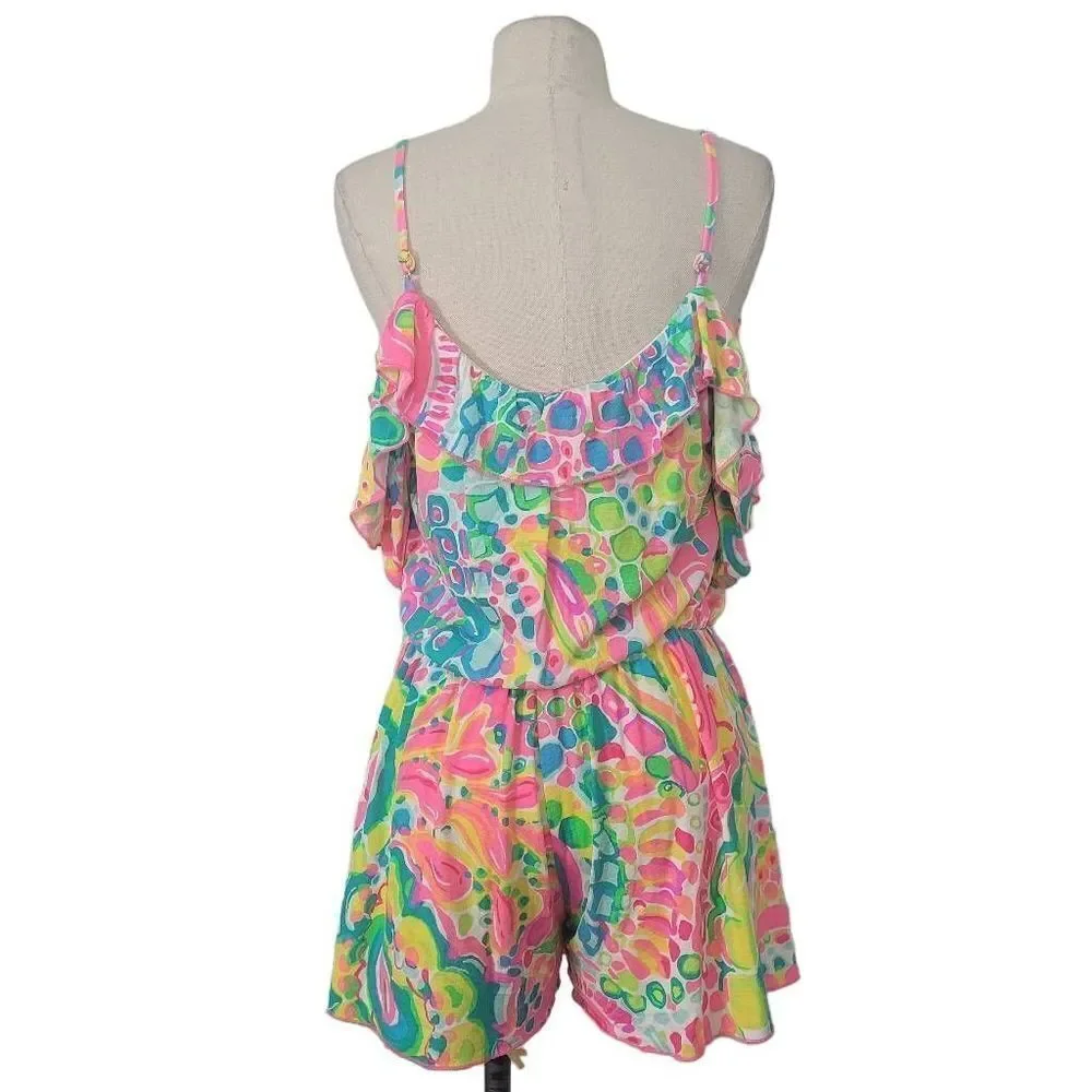 Lilly Pulitzer Fenella Ruffle Romper Sz XS Multi Come‎ Out Of Your Shell Summer